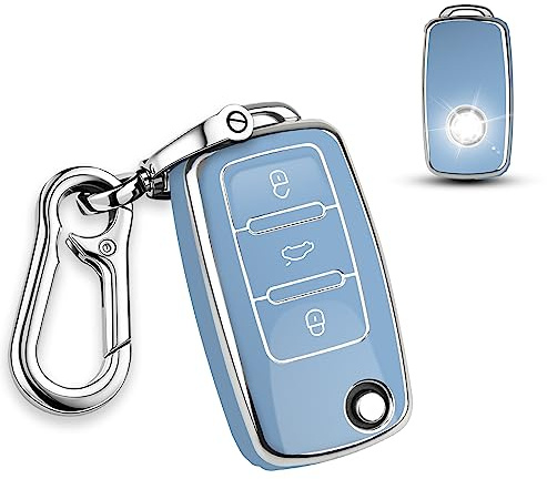 QBUC Autoschlüssel Hülle für VW,TPU Staubdicht Schlüsselbox Autoschlüsselschutz,Schlüsselhülle Cover für VW Polo/Santana/Jetta (C-Blau)
