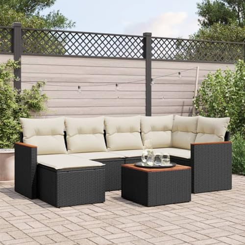 Gecheer 7-TLG. Gartenlounge Set, Balkonlounge Set, Terrassensofa, Loungemöbel Polyrattan, Polyrattan Gartenmöbel, Garten Sofa Set, Kissen