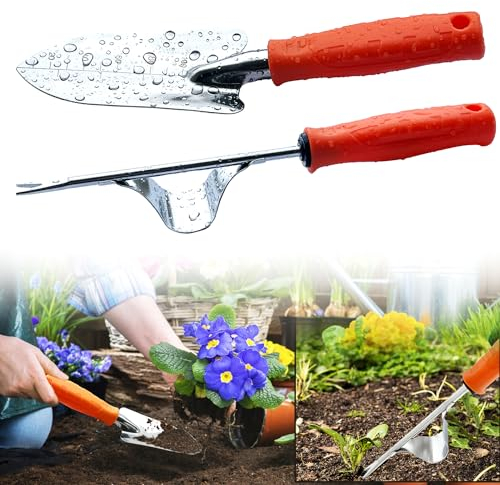 ZXYue Unkrautstecher Edelstahl,Gartengeräte Set 2 Stück Wurzeljäter mit Griff,Garten Handjätgerät Manueller Weeder zum Graben Jäten, Umpflanzen, Entwurzeln, Geschenk für Gärtner Gärtnerinnen