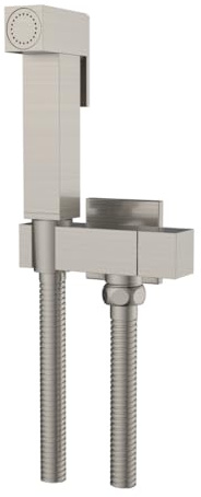 Kit Idroscopino Wc Doccetta Ottone Portatile Shut-Off Monogetto Azionamento a Leva (1, Nickel Spazzolato Quadro)
