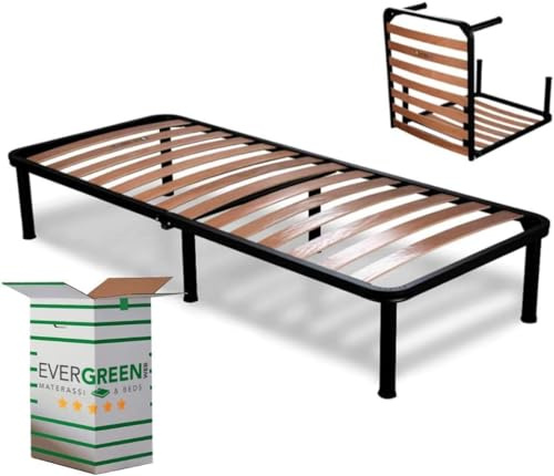 EVERGREENWEB - Rete Letto Singolo 80x200 a Doghe in Legno Ortopedica con 6 Piedi Smontabili, Struttura portante Rinforzata in Ferro, Pieghevole Salvaspazio Base da Incasso per tutti Letti e Materassi