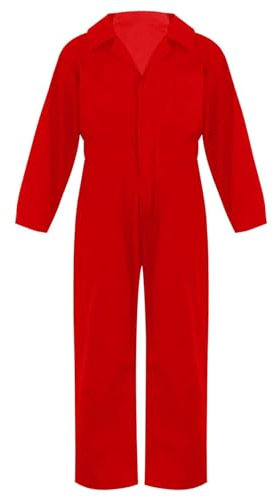 Sywiyi Arbeitsoverall Kinder Jungen Baumwolle Overall Jumpsuit Schutzanzug Arbeitskombi mit Zipper Revers Blaumann Outfit Rot 134-140