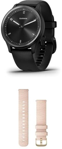 Garmin vívomove Sport, Hybrid Smartwatch with up to 5 days battery life, Black & Quick Release Band (20 mm) - Blush Pink with Light Gold