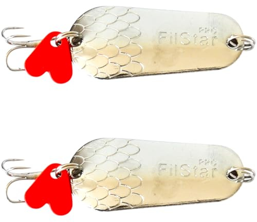 PRO FILSTAR Silber Forellen Spoon Set 2Stk - Drillingshaken Forellenköder | Blinker Forelle & Raubfisch Angeln Köder Set - Wels & Hecht Fischköder - Kunstköder - Wobbler – Angelzubehör