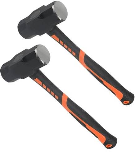 FAAING 2 Stück 1800g Fäustel Hammer, 1800 Gramm Vorschlaghammer mit Fiberglasstiel, Sledge Hammer 4 Lbs, 37cm Lang Abbruchhammer, Orange