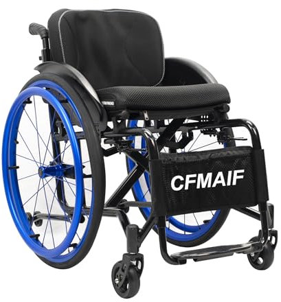 CFMAIF Faltrollstuhl aus Aluminium, mit Bremsen, leicht, Rollstühle mit Selbstantrieb, Reiserollstuhl, Trolleys für Flugzeugreisen(40cm/15.7in seat,Blue)