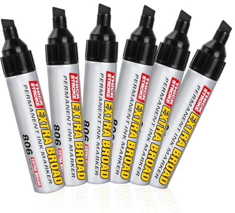 Kaslaider 6 Piezas Marcadores Permanentes Negro, Rotulador Permanente Resistente al Agua, de Secado Rápido, Rotuladores Jumbo para Cartón, Plástico, Vidrio, Madera, Metal