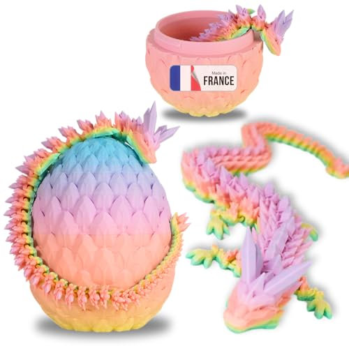 Koala Studio Beweglicher Drache & 3D-gedrucktes Drachenei - Fantastische Universumsdekoration/Fidget Toy - Geschenkidee Einzigartige Dekoration für Zuhause Kinderzimmer Figur Kawaii (Regenbogen Matt)