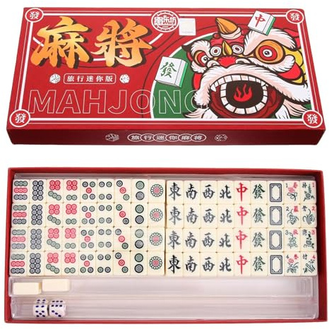 Mailfull Set da Mini Mahjong Gioco di Majong Tradizionale Cinese con 144 Pezzi Adatto per Famiglia e Adulti Giochi Divertent(Stile della Danza del Leone)