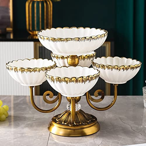 Frutero giratorio de cristal hecho a mano de múltiples capas para decoración del hogar, cesta de frutas creativa para aperitivos y caramelos, color blanco