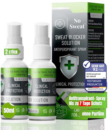 No Sweat® Antitranspirant Starkes Schwitzen | Spray | Antitranspirant Herren und Antitranspirant Damen – Die Zuverlässige Anti-Schweiß Lösung bei Hände Schwitzen (50ml x2)