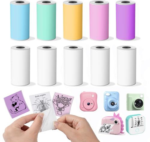 Sticker Photo Paper for Kids Instant Camera, 2'' Thermal Paper Compatible with Memoking T02/TYPONOS PM290/Nelko PM230/ORGSTA S002 Mini Sticker Printer, BPA-Free Instant Print Paper, 10 Rolls