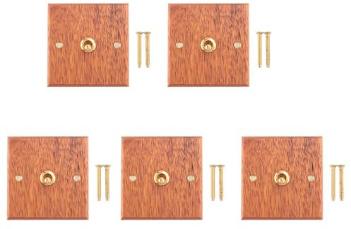 Lbvzxkad 5X Interruptor de Panel de Madera Maciza Tipo 86, Luz de Pared, Interruptor de Palanca de LatóN Retro, Interruptor EléCtrico de Grano de Madera, Enchufe 1 Interruptor
