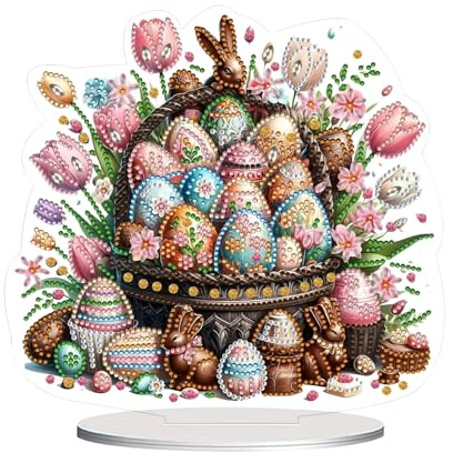 DIY Diamond Painting Ostern Deko,Diamond Painting Aufsteller Diamant Painting Ostern Tischdeko,5D Osterhase Kaninchen Diamant Malerei Stehend Kunst Set für Ostern Frühling Tisch Heimdekoration
