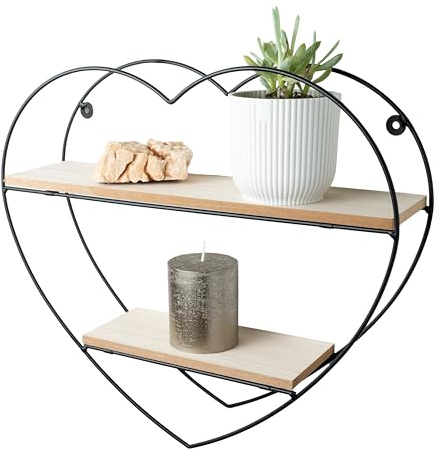 Neustein Wandregal Herz 40x10x36cm Deko Regal Metall Holz Schweberegal Wohnzimmer Schlafzimmer 2 Böden