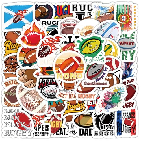 Rugby Stickers 50 Pcs Waterproof Funny Sports Sticker for Laptop Water Bottle Skateboard Car Scrapbook Travel Case Bike Luggage Guitar Helmet,Vinyl Trendy Popular Stickers for Teens Adults Boys