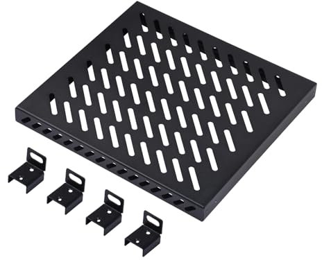 GeeekPi Robust 0,5U serverhylla för DeskPi RackMate T1/T0 Serverrack och 10-tums nätverksskåp serverrack, perforerad design, lastkapacitet 25 kg, svart