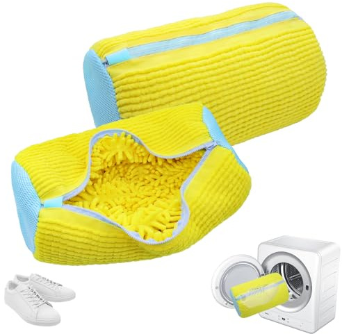 YAMAIDUO 2 Piezas Bolsas para Lavar Zapatillas en Lavadora 360°, Amarillo | Reutilizable Malla Bolsa Lavadora Zapatillas con Cremallera, Funda para Lavar Zapatos en Lavadora para Todo Tipo de Calzado