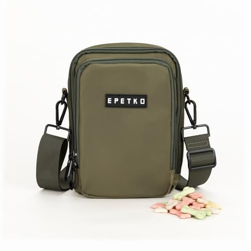 EPETKO Leckerlibeutel für Hunde, Wasserdichte Gassitasche Hund Zum Umhängen Großem Fassungsvermögen Multifunktionale Hundetasche Leckerli Verstellbarer Abnehmbarer Gürtel Hunde Futtertasche (Grün)