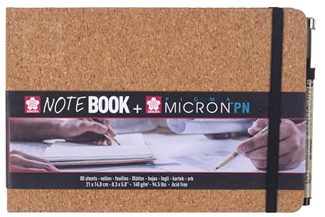 Sakura A5 Hardcover Skizzenbuch mit Pigma Micron Stift, 80 cremeweiße, säurefreie Blätter, 140g/m², Stifthalter, elastischer Verschluss, ideal für Tusche, Bleistift, Ölpastell, Kohlekreationen
