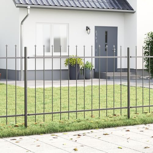 vidaXL Trädgårdsstängsel 6 pcs Grå 10,2 x 0,8 m Pulverlackerad stål, Trädgård och terrass, hållbar utomhusavskiljare, rektangulär stängselpanel, avdelare för patio, vågskärmdesign