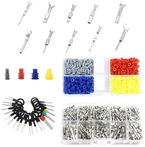 HERKINDNESS Steckverbinder Pins Kit, 600 Stück KFZ Stecker, Quetschverbinder mit 18stk Auspinnwerkzeug KFZ Set, Kabelverbinder mit 400stk Silikon Isolierstecker, für die Reparatur von AutoMotorrädern