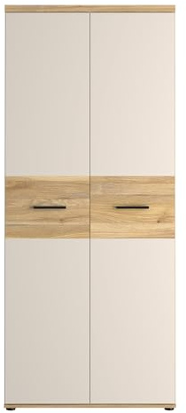 Forte Winnie Kleiderschrank 80, moderner Kleiderschrank mit Drehtüren, 2-türig, Kinder-/Jugendzimmer, Holzwerkstoff, Mauvella Eiche|Kaschmir|Beige, 79,9 cm breit x 189 cm hoch x 52,7 cm tief