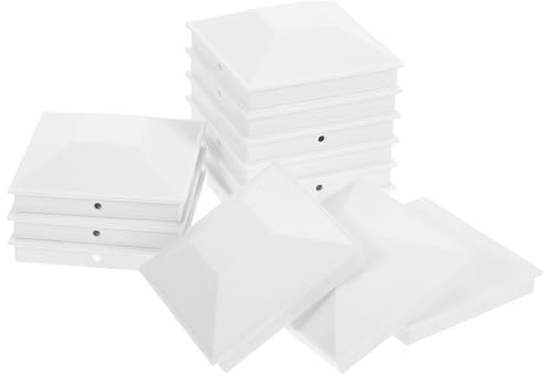 COLLBATH 12pcs White PVC Post Caps Screws Weatherproof Plastic Decking Post Caps for 4x4in Wooden Fence Pyramid Fence Pole Covers for Outdoor Garden Decks