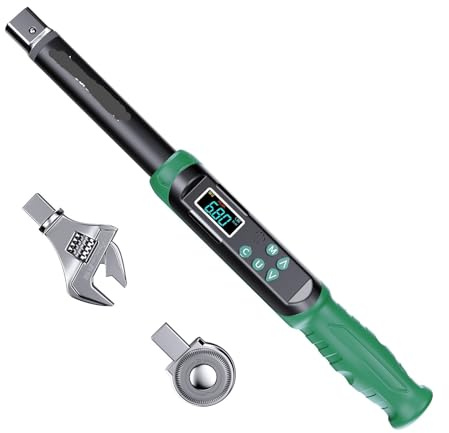 TIEOAXFT Digital Torque Wrench with Interchangeable Heads Precision Adjustable 5-99.6ft.lb(6.8-135Nm) Ratchet & Open-End Profession