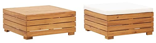 IBUQDDV Gartentisch und Hocker mit Kissen aus Massivholz Akazie für Terrasse, Wetterbeständiges Lounge-Set mit Polsterkissen und Rustikalem Design, Langlebiges Gartenmöbel