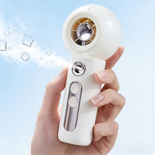 Gemmac Handfläkt med Vattenspruta, Bärbar Turbofläkt med 2000 mAh Batteri, Vit Mini USB-Fläkt med 4 Hastigheter LED-Skärm, Resefön för Kontor, Utomhus, Camping, Resor, Presenter