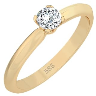 EDELIND Diamant Verlobungsring Damen Gold 585 - Diamantring Solitär 0.1-0.15 ct, 4 Zinken - aus echtem Gelbgold 14k - mit Geschenkbox - Symbol der Liebe