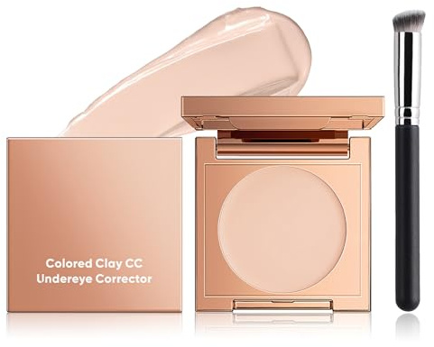 Colored Clay CC Under Eye Corrector & Brightener - Full Coverage Dark Circle Concealer, Long-Lasting Waterproof Color Corrector with Angled Brush, Hydrating & Smoothing Formula (#1)