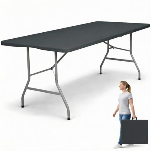 edihome, Mesa Plegable 180x68x74 cm para Comedor, Camping, Jardín y Catering – Mesa Portátil Resistente para Interior y Exterior, Fácil de Transportar (Negro)