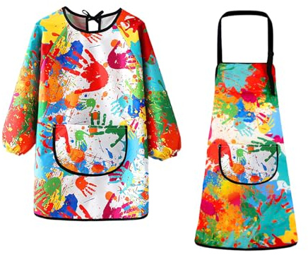 GZGXKJ 2 Malschürze Kinder Bastelkittel Malerkittel Wasserdicht Malschürze | 7-12 Jahre Mädchen/Junge Bastelschürze Malkittel Kinder, Mit Big Taschen, Für Malen Kunst Kochen