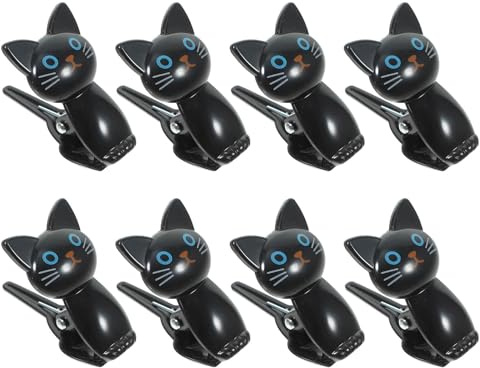 OSALADI Lot de 8 Pinces Hermétiques de Chat Noir, Clips Réutilisables pour Fermeture de Paquet Alimentaires, Snacks et Sachets, Compactes et Multifonctions pour Bureau Cuisine