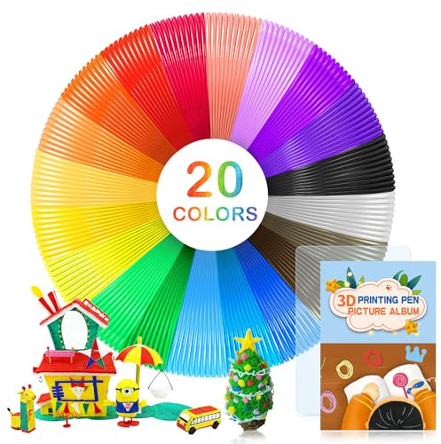 3D Stift filament PCL, 3D Pen Filament 1.75mm mit Vorlagen Set für Kinder & Erwachsene, 3D Stift Zubehör Filament mit Schablonen für ODRVM, Tecboss, Lovebay, 3D Drucker Stift (PCL, 20 Farben, je 5 M)