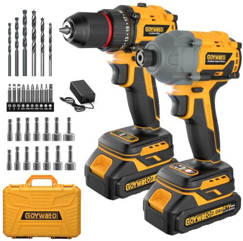 Trapano Avvitatore a Batteria 3/8 60Nm & Avvitatore a Impulsi 1/4 300Nm | Combo Trapano Avvitatore a Percussione con 2 Batterie da 2,0 Ah, Caricabatterie Rapido, Set Accessori da 30 Pezzi, uce LED