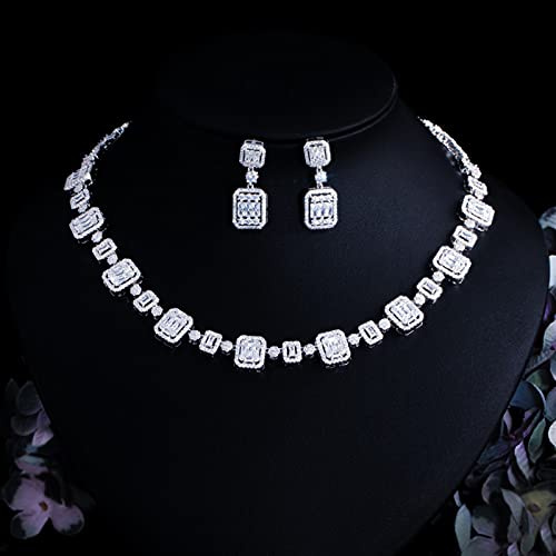 Smycken Cubic Zirconia Pave Vit Guld Färg Bröllopssmycken Set För Kvinnor Festklänning Tillbehör