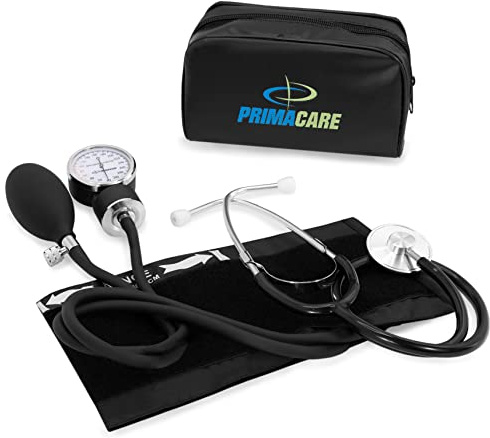 Primacare DS-9197-BK Professional Classic Series Manual Adult Size Blood Pressure Kit, Emergency Bp kit with Stethoscope and Portable Leatherette Case, Nylon Cuff, Black