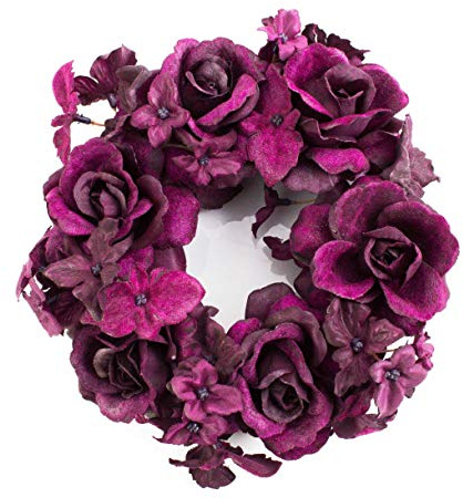artplants.de Anello Artificiale XXL per Candele con Fiori di Ortensia e Teste di Rosa, Viola, Ø 15cm - Corona Decorativa/Decorazione Candele