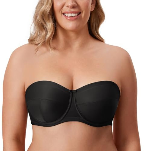 DELIMIRA Donna Reggiseno Senza Spalline a Fascia Multifunzione con Ferretto Supporto Taglie Forti Nero 5E
