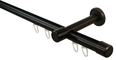 iso-design Gardinenstange Innenlauf schwarz 20 mm Durchmesser Wandmontage Innenlaufstange aus Metall Wandabstand 8 cm, Endstück Kappe, 240 cm (2 x 120 cm)