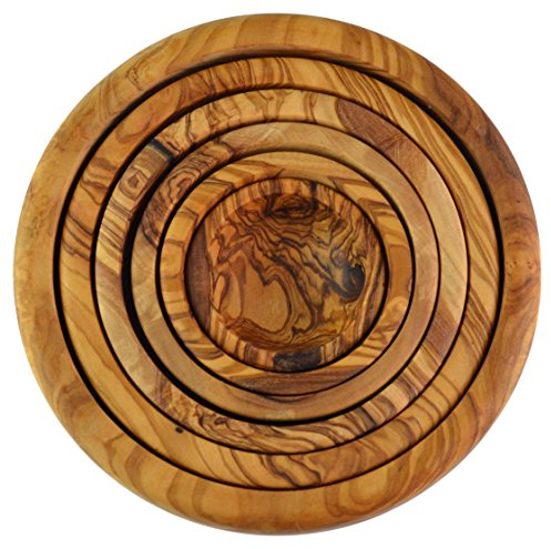 Olive Wood Bols gigognes en Bois d'olivier, Lot de 6, Grain/Naturel