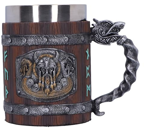 Nemesis Now Norseman Bierkrug 16cm, Harz, braun, Wikingerkrug, nordischer Wikinger-Bierkrug, inklusive Edelstahleinsatz, fachmännisch handbemalt, in feinstem Harz gegossen