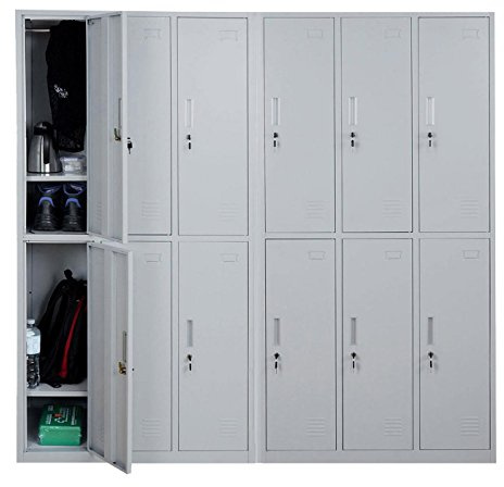 Mendler Schließfach Boston T829 Metall 12 Fächer - grau | Schließfachschrank, Wertfachschrank, Spind