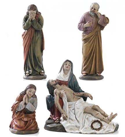 Set 4 statue Deposizione di Gesù dalla croce Presepe Pasquale in resina cm.13 by Paben