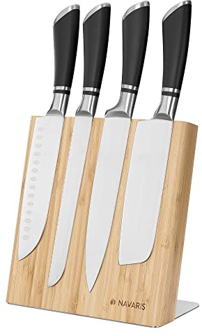 Navaris Messerhalter magnetisch aus Bambus 23x22,5x12cm - Magnet Messerblock Messerbrett Holz Magnethalter - Messer Halterung unbestückt braun