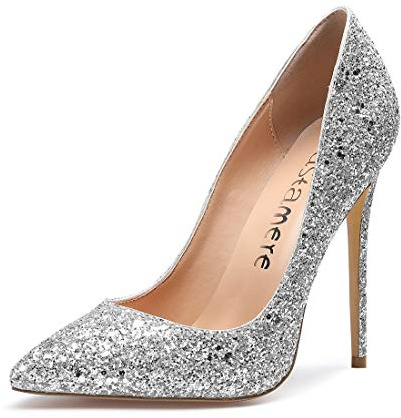 Castamere Scarpe col Tacco Donna Stiletto Tacco Alto Nozze Festa High Heels Sexy Eleganti Scarpe 12CM Tacco Paillettes Argento Scarpe EU 39