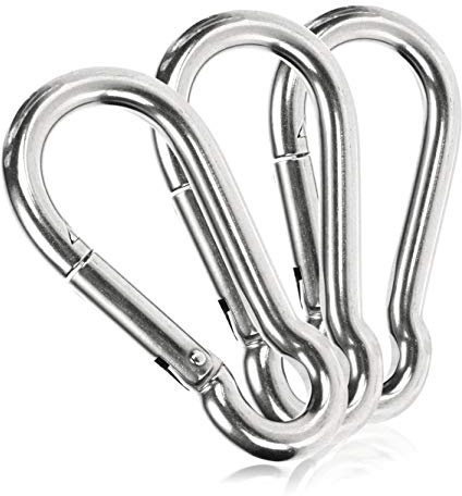 COM-FOUR® 3x Snäppkrokar - Premium karbinhake av väderbeständigt rostfritt stål 304 - stålkrok med 110 kg lastkapacitet för nyckelringar, trädgård, hushåll och hantverk - 80 x 8 mm